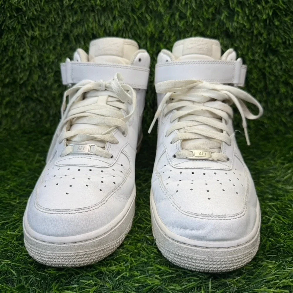 Nike Air Force 1 Mid 07 Men 11 White Leather Basketball Sneaker 315123-111 Strap